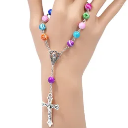 Strand Religious Rosary Bracelet For Women Vintage Cross Colourful Acrylic Beads Chain Female Christening Party Prayer Jewellery