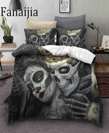 Fanaijia Sugar skull Bedding Sets king beauty kiss Duvet Cover Bed Set Bohemian Print Black Bedclothes queen size bedline 2106158592438