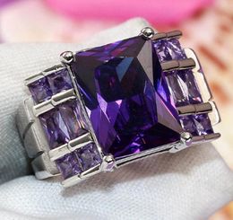 Trendy Rectangular Purple Zircon Rings for Women Ladies Simple Big Stone Wedding Ring Bridal Jewellery Whole Size 610 anillos7307136