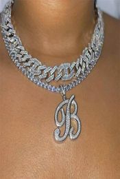AZ Cursive Letters Diy Name Pendant Necklace Iced Out Cubic Zirconia Women Mens Hiphop Fashion Charm Choker Jewelry 2202182971117