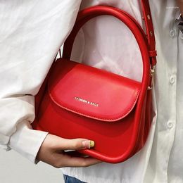 Evening Bags Elegant Small Flap Handbag Red Luxury Women's Simple Retro Shoulder Bag Quality Top Handle Solid Color Chic Casual