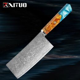 7 inch Asian Cleaver Knife,Damascus Steel Meat Cleaver, Traditional Hand-Forged Chef Knife, Kitchen Knife for Cutting or Slicing