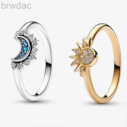 Navel Rings Luxury Quality Jewellery Couple Rings Celestial Blue Sparkling Moon Sun Ring for Women Stackable Finger Band Engagement Jewellery d240509