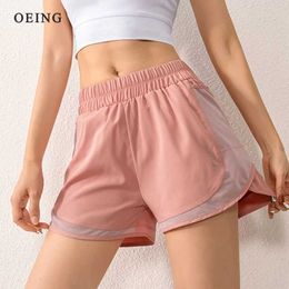 Women's Shorts Womens short 2-in-1 running exercise fitness short with phone pocket casual fitness high waist slimming exercise short Y240504