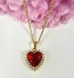 Pendant Necklaces Red Heart Necklace Gold Plated With Zirconia
