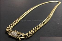 Chains Necklaces Pendants Jewelry Mens 18K Gold Tone 316L Stainless Steel Cuban Link Chain Necklace Curb With Diamonds Clasp Lock 2103410