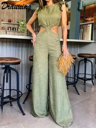 Others Apparel Drauuing Elegant Side Cut Out Jumpsuit Women Slveless Backless Wide Pant Jumpsuit Women Skinny Fashion Playsuit Y240509