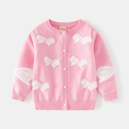 Sets 2-8T bow printed womens sweater with cardigan childrens and baby clothing winter knitted floral top Q240508