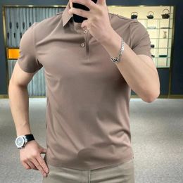 Summer Korean Fashion Simple Lapel Polo Shirt Mens Solid Button Breathable Casual Versatile Trendy Thin Short Sleeved Top 240424