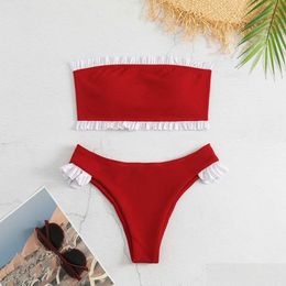 Women'S Swimwear 2024 New High Fork Candy Bikini Split Swimsuit Womens Wooden Ear Small Bra Drop Delivery Apparel Clothing Ot0F3