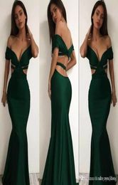 2019 New Off Shoulder Dark Green Evening Dress Sexy Satin Mermaid Backless Formal Holiday Wear Prom Party Gown Custom Made Plus Si5384783