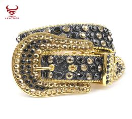 Sparkle wtern cowboy leather diamond men studded crocodile PU golden rhintone digner beltsimon6817315