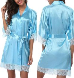 Silk Dress Ladies Women039s Lace Sleepwear Robe Middle Sleece Bathrobe Sexy Lingerie Night Gown Thongs1520178