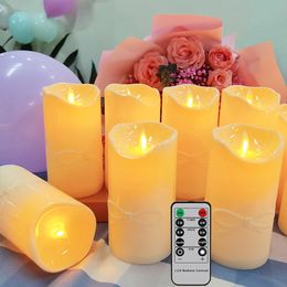 2PCS Big LED Candles With Timer Remote Flickering Flame Christmas Candle For Wedding Home Decoration Tea Lights Swinging 240430