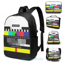 Backpack Funny Graphic Print TV No Signal USB Charge Men School Bags Women Bag Travel Laptop