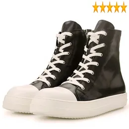 Casual Shoes Fashion Retro High 2024 Top Flat Mens Lace Up Round Toe Male Genuine Leather British Style Zip Footwear