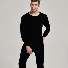 Men's Thermal Underwear Winter Warm Men Sleepwear Solid O-Neck Suit Keep Tops With Long Pants Set