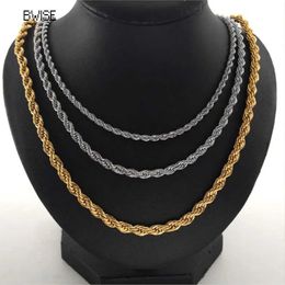 Chains Bwise 3/4MM 316L Rope Chain Necklace Stainless Steel Never Fade Waterproof Choker Men Women Jewellery Gold Colour Chains Gif d240509