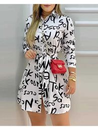 Basic Casual Dresses Two Piece Dress Womens Elegant Dress Letter Printed Long sleeved Casual Shirt Dress Summer Spring Vacation Mini Dress Office Womens 2024 v