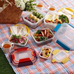Lunch Boxes Bags 5pcs Fruit Food Preservation Box Plastic Sealed Fresh-keeping Box Portable Picnic Lunch Box Set Food Storage Kitchen Accessorie