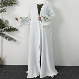 Ethnic Clothing Embroidery Open Front Abaya Long Sleeve Womens Muslim Cardigan Abayas Out Kaftans Women Jilbabs Maxi Length Inner Dress