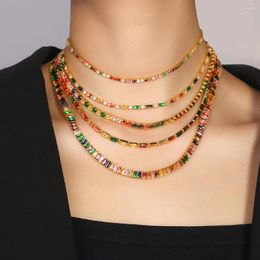 Chains Shiny Multi Layer Colorful Zricon Necklace Choker For Women Fashion Rhinestone Sweater Chain Clavicle Gift