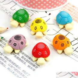 Erasers Wholesale 2 Pcs/Set Random Colour Cute Tortoise Eraser Rubber Stationery Kids Gift Correction School Supplies Students Drop D Dh7Vc