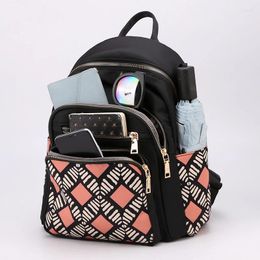 School Bags Women Waterproof Nylon Backpack Geometric Graffiti Pattern Shoulder Bag Youth Vitality Style Multi-functional Travel