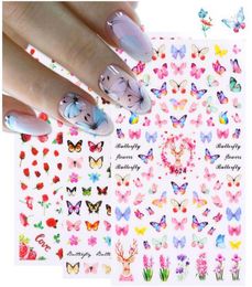 3D Butterfly Sliders Nail Stickers Colorful Flowers Red Rose Adhesives Manicure Decals Nail Foils Tattoo Decorations Whole1874623