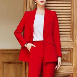 Pant Suit Women 2020 Office Ladies Wear Business Formal Work Elegant Double Breasted Blazer Two Piece Set Pantsuits Plus Size7048762