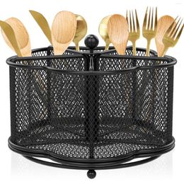 Kitchen Storage Utensil Rack 360° Rotatable Metal Multi-Function 5-Compartment Knife Spoon And Fork