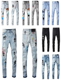 Latest Listing Mens Jeans Cool Casual Embroidered Ripped Holes Slim Fit Jean Men Clothes Skinny Motorcycle Hip Hop Patch Print Den1848682