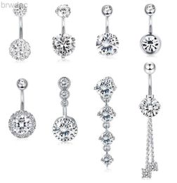 Navel Rings Drperfect 14G Dangle Belly Button Piercing for Women 316L Stainless Steel CZ Barbell Ring Navel Piercings Bars Body Jewellery d240509