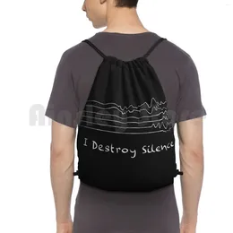 Backpack I Destroy Silence With Guitare Strings Drawstring Bags Gym Bag Waterproof Band Quiet
