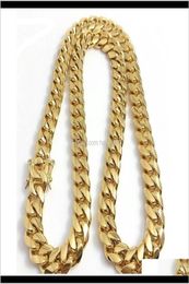 Necklaces Pendants Drop Delivery 2021 10Mm 12Mm 14Mm Miami Cuban Link Mens 14K Gold Plated Chains High Polished Punk Curb Stainl1009039
