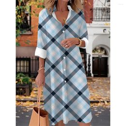 Casual Dresses Summer Fashion Daily Lightweight Relaxed Comfort S-5XL Plaid Diamond Print Women's Suit Collar Long Sleeve Dress