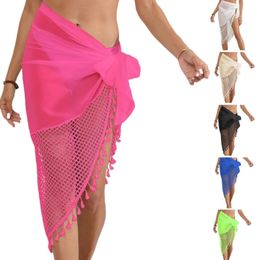 Women Tassels Beach Towel Swimsuit Coverups Solid Colour Swimwear Wrap Short Skirt Sarong Scarf Bathing Beachwears Swimsuit Shawl 240422