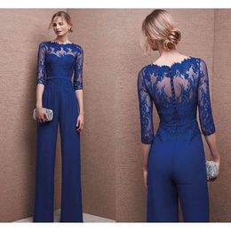 Fashionable Mother Of Bride Pant Suits Long Sleeves Lace Plus Size Mothers Floor Length Evening Gowns 0509