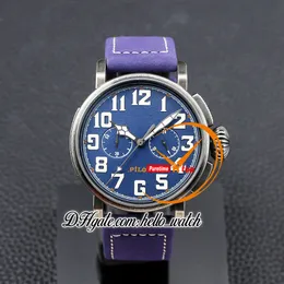 New TYPE 20 45mm 29.2430.4069/57.C808 Quartz Chronograph Mens Watch Big Crown Blue Dial Vintage Steel Case Blue Leather Strap Gents Watches HelloWatch ZP-ZH-Z01A