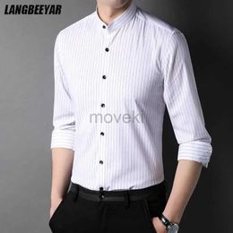 Men's Dress Shirts New Fashion Brand Designer Mandarin Collar Slim Fit Vertical Stripes Mens Shirts Casual Luxury Long Sleeve Men Clothing d240427