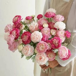 Decorative Flowers 3Heads Artificial Ranunculus Asiaticus Rose Fake Silk Flores Artificiales For Autumn Wedding Decoration Kunstbloemen