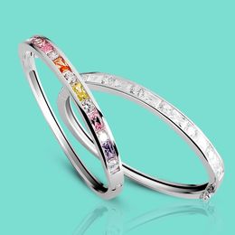 Fine Women Candy 925 Sterling Silver Bracelet Colour Zircon Crystal Bangle Shining Wedding Charm Jewellery Creat Couple Party Gift 240423