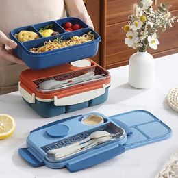 Lunch Boxes Bags Bento Lunch Box with Cutlery Food Storage Container Dipping Sauce Single Layer 4 Compartment 1300ml