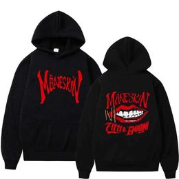 Men's Hoodies Sweatshirts Autumn Winter Rock Band Maneskin Mouth Print Hoodie Men Women Hip Hop Pullover Oversized Sweatshirt Loose Long Slve Hooded T240507