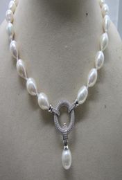 Hand knotted natural 45cm 1113mm white natural rice freshwater pearl necklace pendant elegant clasp6370627