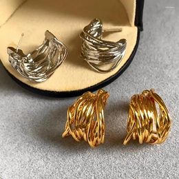 Stud Earrings Punk Multi-layer Twisted Lines C-shaped Post For Women Girls Gold Plated Irregular Hollowed Circle Ear Studs Jewellery