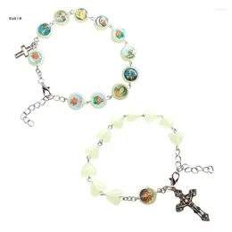 Charm Bracelets X7YA Rosary Bead Pendant Bracelet Luminous Chain Religion Jewelry