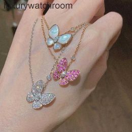 Vancleff High End Jewellery necklaces for womens white Fritillaria Butterfly Necklace female 925 Sterling Silver Plated 18k rose gold full diamond platinum diamond