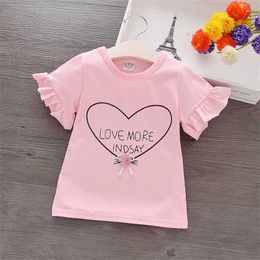 T-shirts Girls T-shirt Flash Short sleeved T-shirt Top Heart shaped Printed Childrens T-shirt Sweet Zipper Casual Childrens T-shirt A836L2405