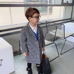 Down Coat Toddler Kids Baby Boys Overcoat Woolen Single Breasted Lattice Long For Outerwear Winter Warm Clothes Snowsuit